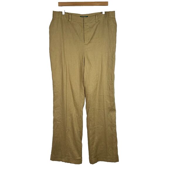 Lauren Ralph Lauren Pants - Lauren Ralph Lauren Dress Pants Linen Womens 16W Tan  Wide Leg Cuffed Lined NWT